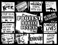 button to view the non-linear film titled Protest March for our lives with play button on mobile devices