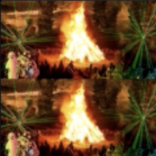 bonfires  with crowds around them